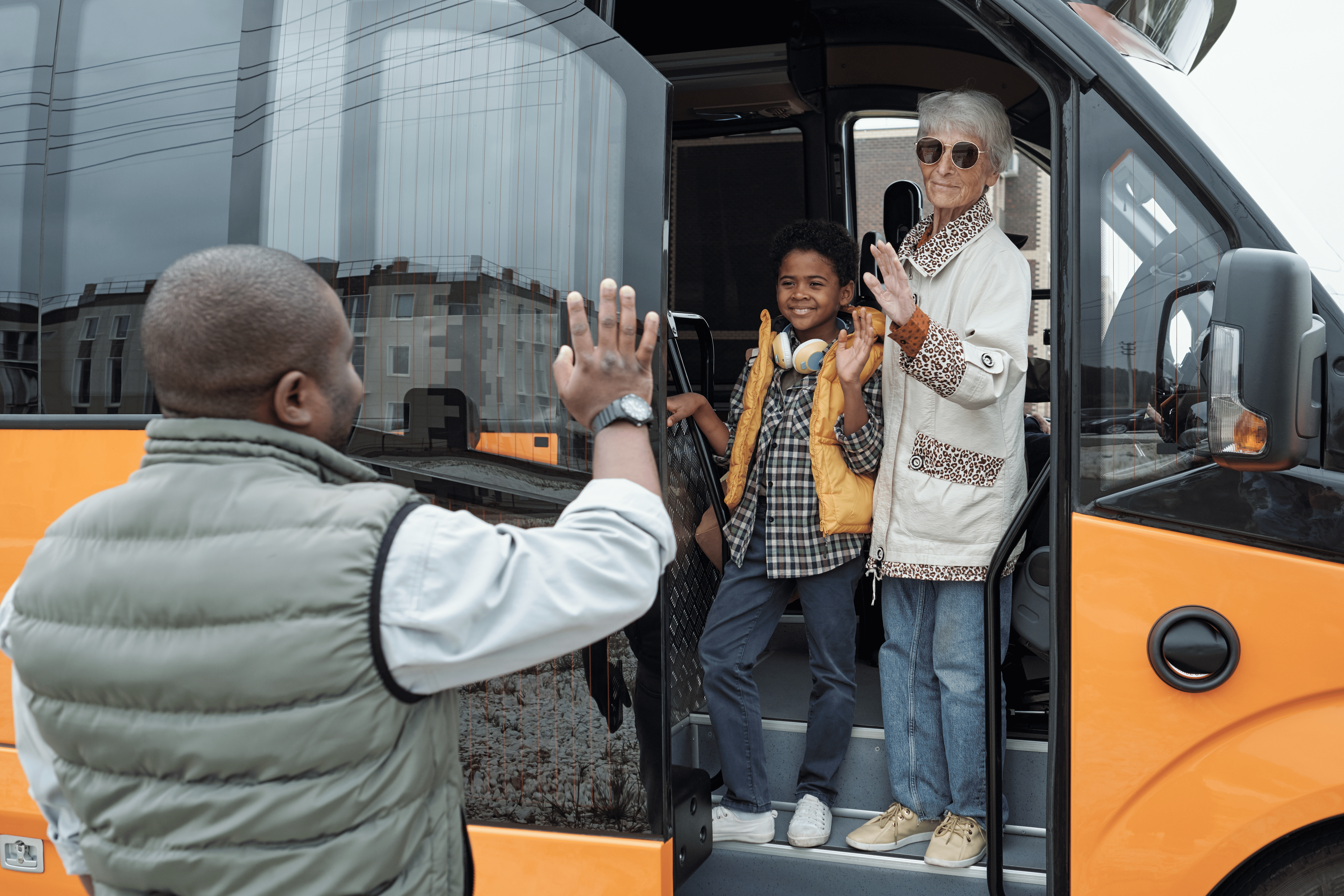 Students boarding a safe school taxi near Gatwick